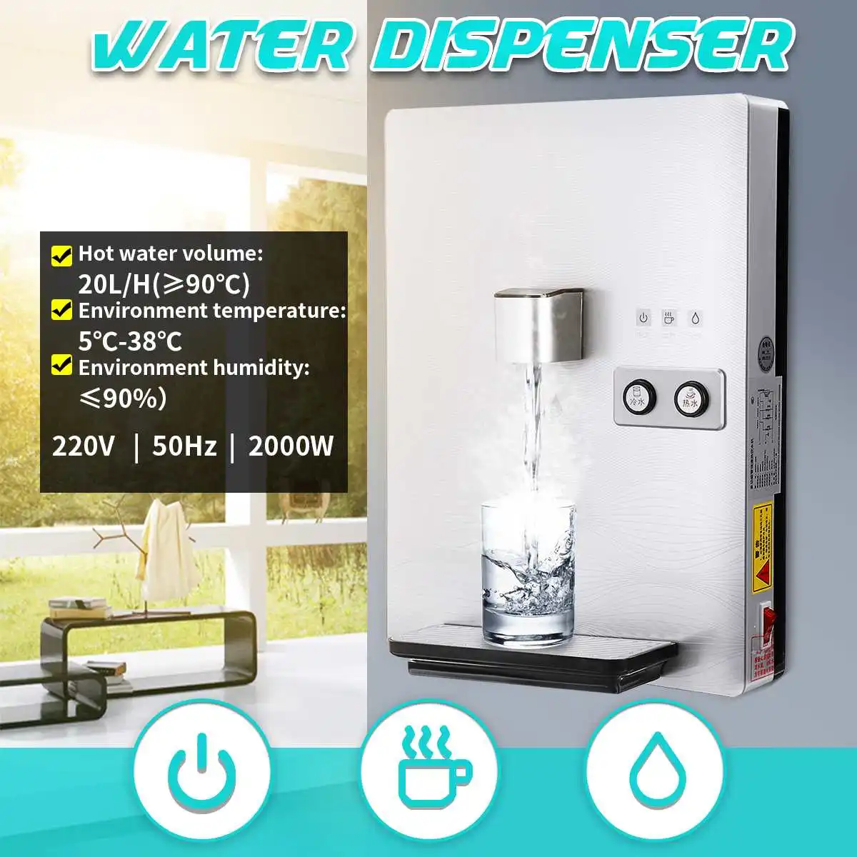 

2000W Wall Mounted Drinker Electric Hot Cold Water Dispensers Water Pumping Machine Instant Heat Water Dispenser For Home Office