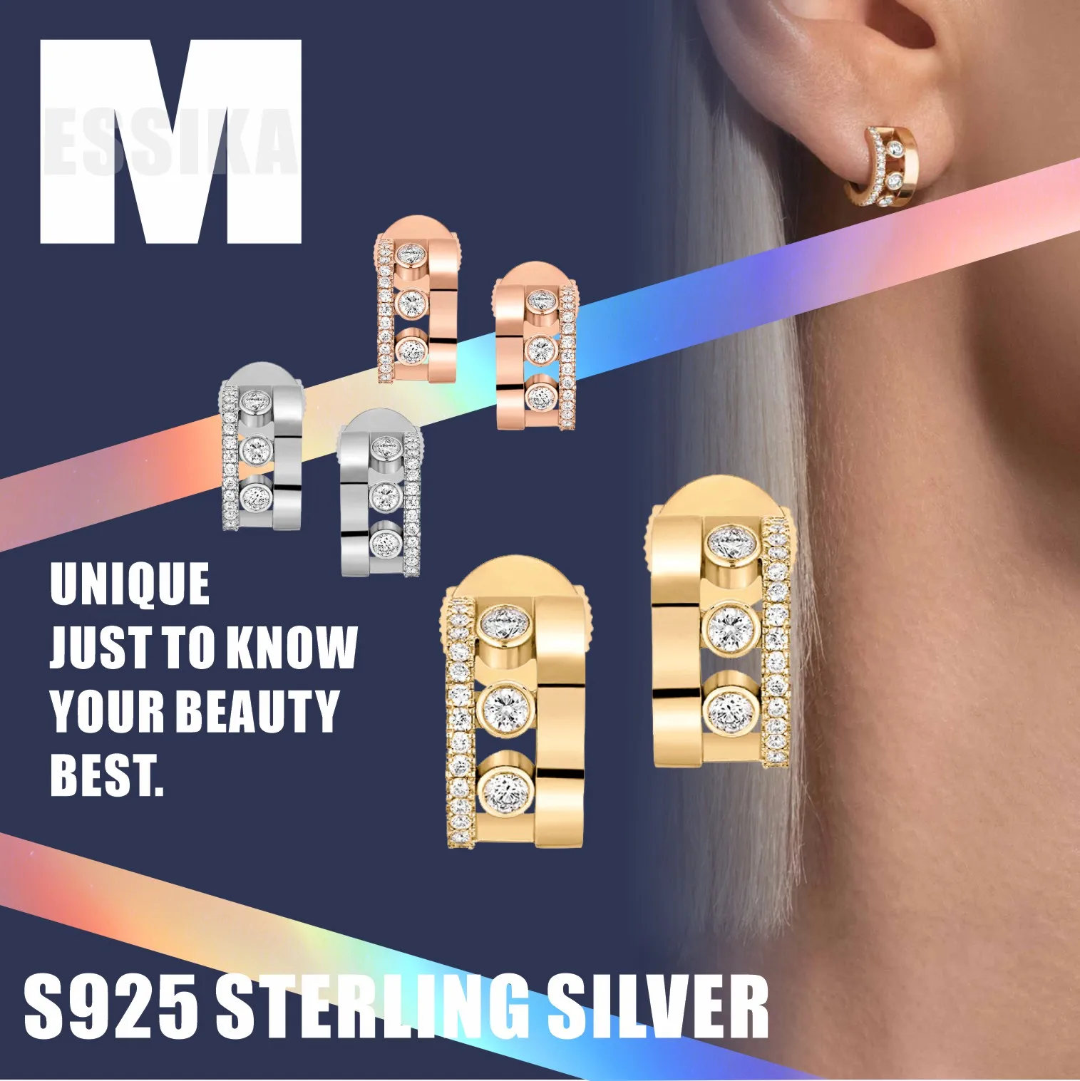 Гламурные серьги из стерлингового серебра 925 мини-обручи MOVE ROMANE золотые с