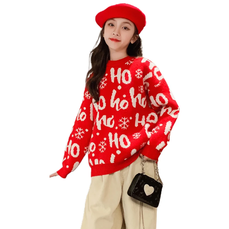 

Plush Teens Girls Letter Christmas Sweaters Winter New In Outerwear for Kids Girls Red Sweaters Children's Clothes Free Shipping