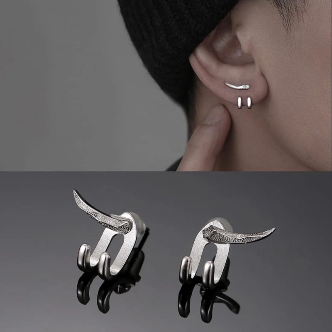 Vintage Fashion Geometric Charm Punk Earring for Men Detachable Claw Metal Stud Earring Prong Ear Punk Party Mens Jewelery Gifts