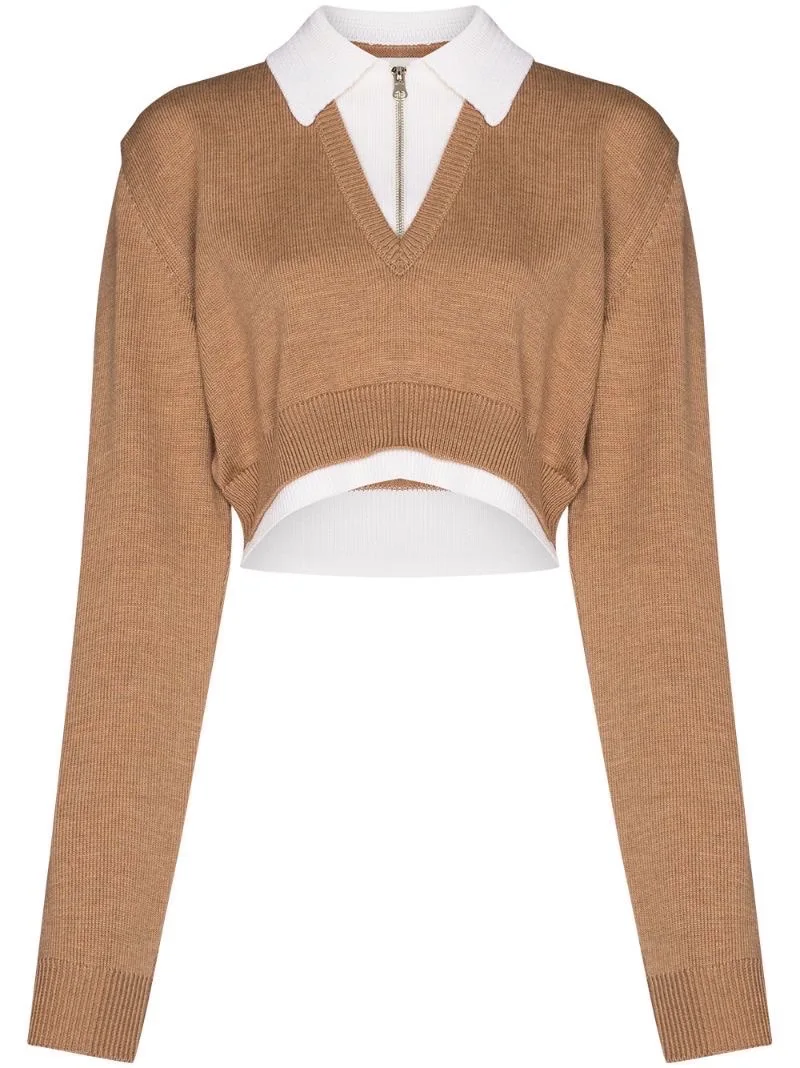 

Women's Light Luxury Ladies Niche Design Fashion High Quality Fake Two-piece POLO Collar Cropped Sweater