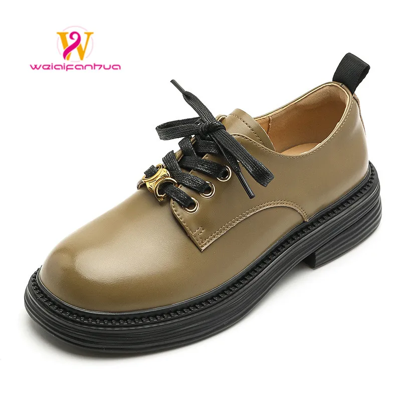 

Genuine Leather Loafers Women's Spring 2023new College Platform Single Shoes Hundred Tower Round Toe British Style Women's Shoes