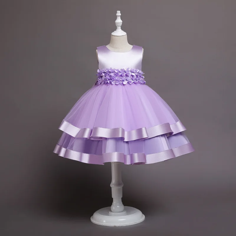 

2021 New Children Clothes Dress Flower Girl Wedding Party Evening Dress Bow Knot Lace Girl Princess Dress For 5-10 Years Old
