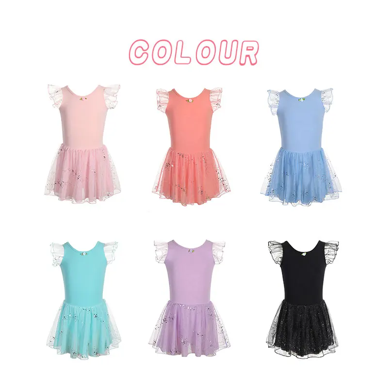 AOQUNFS Ballet Dance Dress For Girls Tutu Skirted  Ruffle Sleeve Gymnastic Criss-Cross Back Toddler Ballet Leotard Dance Costume