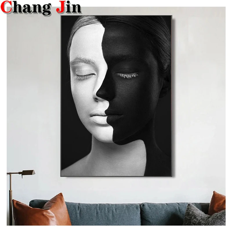 

Алмазная 5D картина «сделай сам», нордическая черно-белая женщина, лицо, вышивка крестиком, абстрактное искусство, Алмазная мозаика, вышивка, домашний декор, подарки