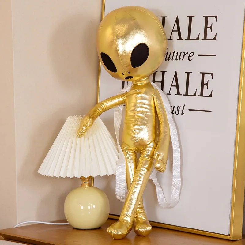 

60cm Cartoon Golden Alien Shoulder Bag Plush Toys Funny Alien Creatures Crossbody Children's Backpack Baby Soothing Cloth Dolls