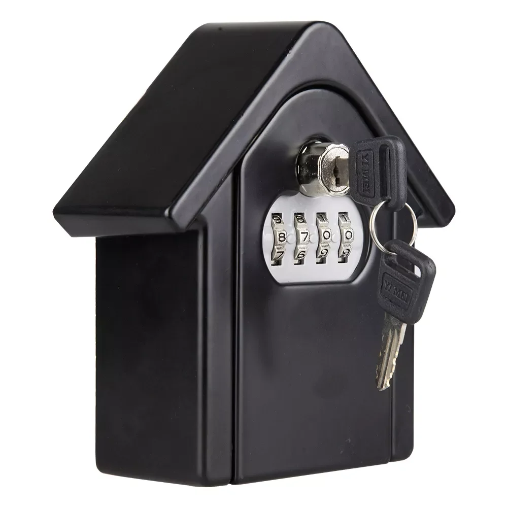 

Wall Mounted Key Lock Safe Box Aluminum Alloy 4 Digit Combination Password Box with Key for Home Outdoor Key Storage Lock Box