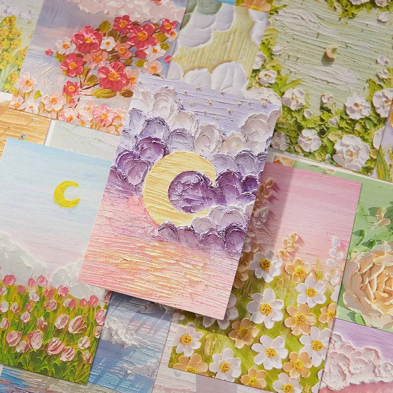 30pcs Postcard Oil Painting Literary Style Flower Moon Postcard Greeting Card Gift Message Card Wall Decoration Card