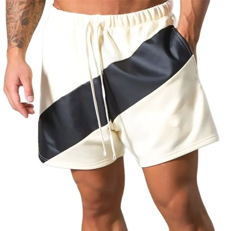 

Men's Summer New Fitness Sports Leisure Fashion Trend Stretch Slim Black and White Patchwork Shorts