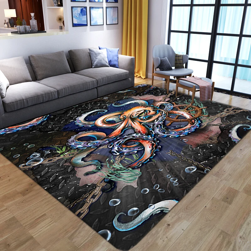 Cartoon Octopus Carpets 3D Kitchen Soft Floor Mat Home Living Room Bedroom Bedside Doormat Non-slip Children Play Game Area Rugs