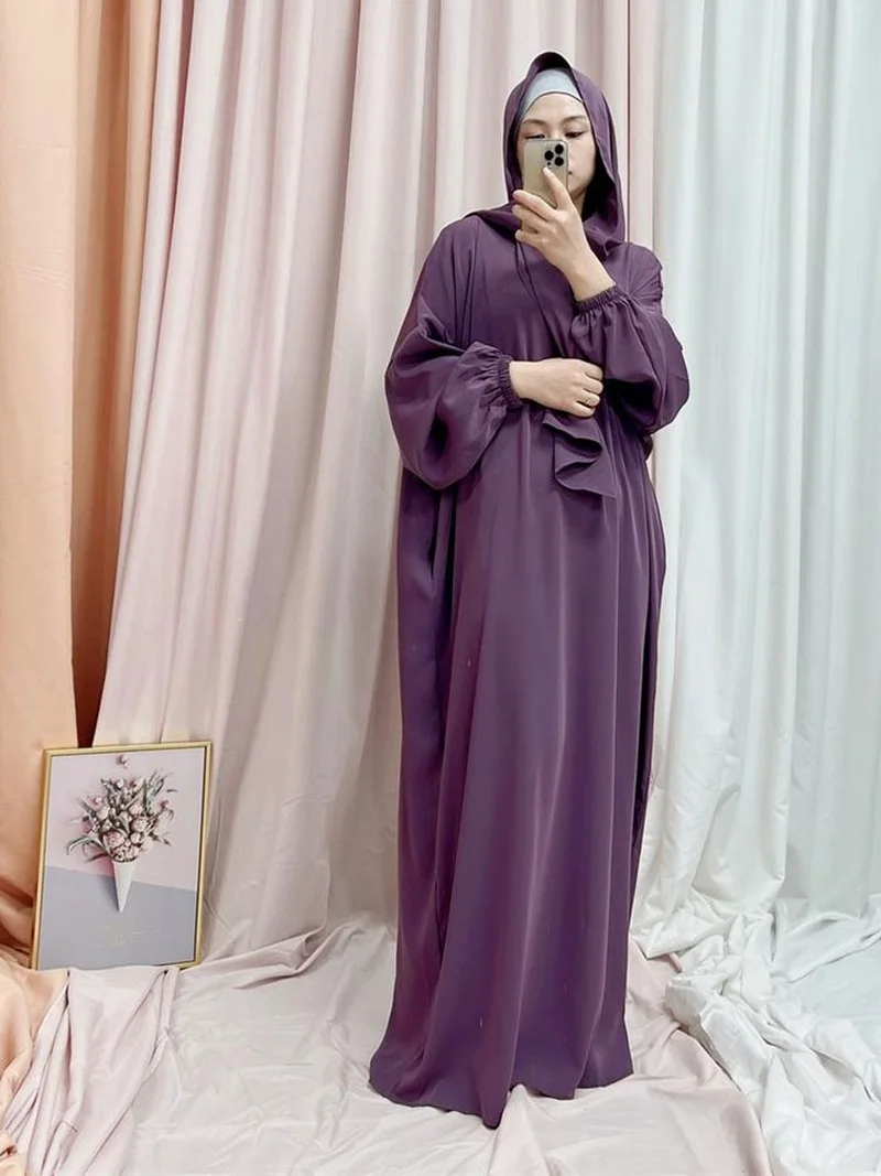 Ramadan Hooded Abaya Muslim Prayer Long Dress Women Nida Plain Loose Patchwork Scarf Jilbab Islam Dubai Modest Robe Djellaba