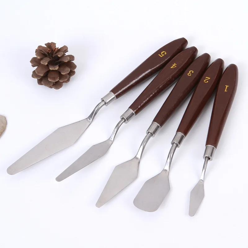 

5PCS/Set Wood Handle Oil Painting Knife Drawing Palette Knife Oil Painting Scraper Shovel For Students Art Tool Supplies New