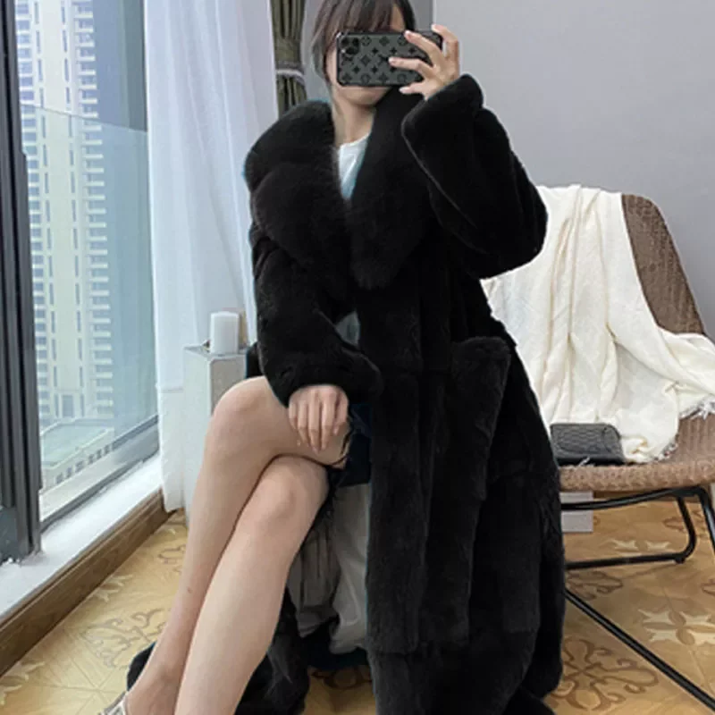 New in Plus Size 5xl Winter Coat Women Fashion Belt X Long V Neck Thick Warm Faux Fur Winter Coats for Women  B051 y2k vestidos