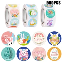 500pcsroll happy easter stickers cute rabbit self adhesive seal label sticker for easter party kids gift tags stationary decals