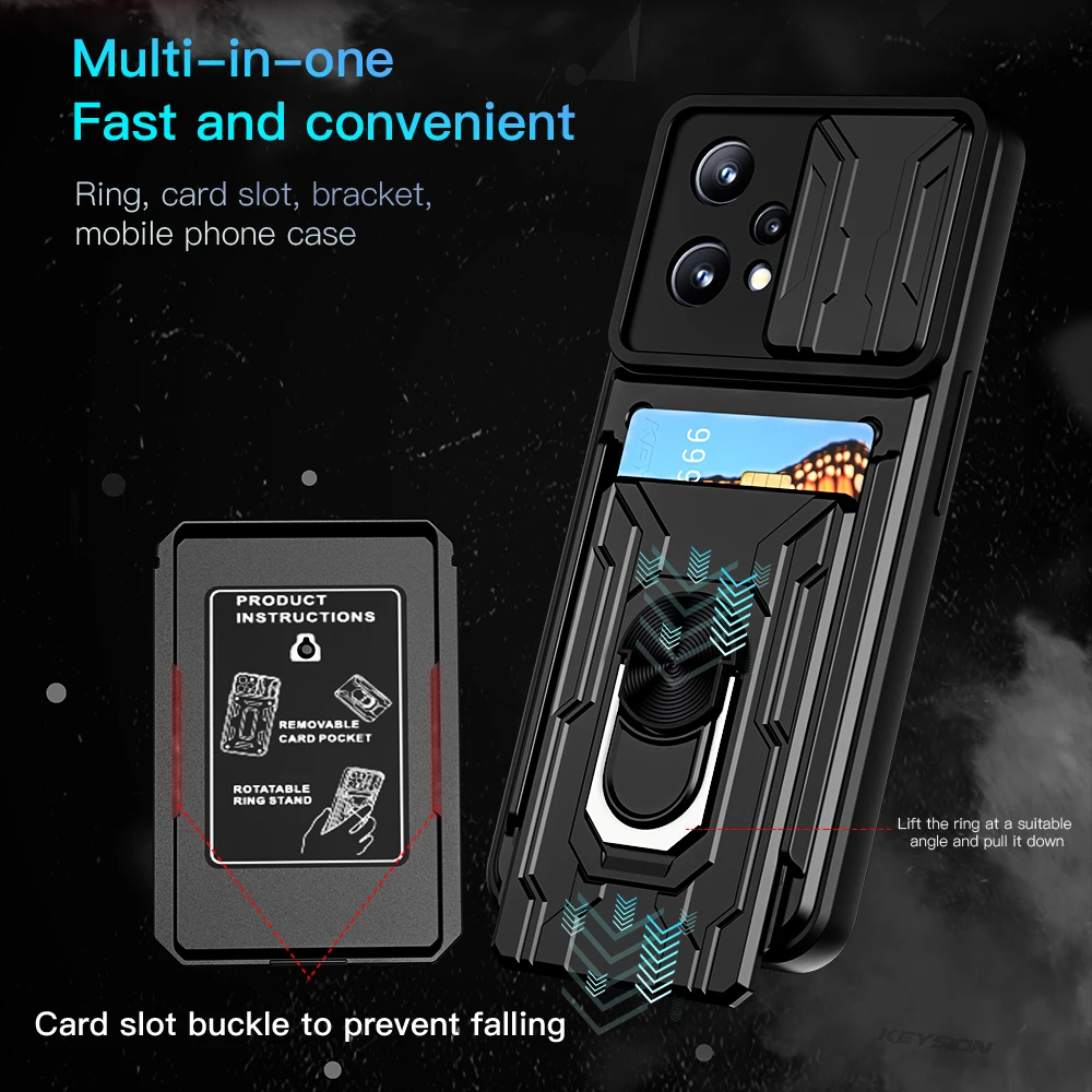 keysion shockproof case for realme 9 pro 8i c35 card bag camera protection phone cover for oppo reno 7 pro 7 z 5g find x5 lite free global shipping