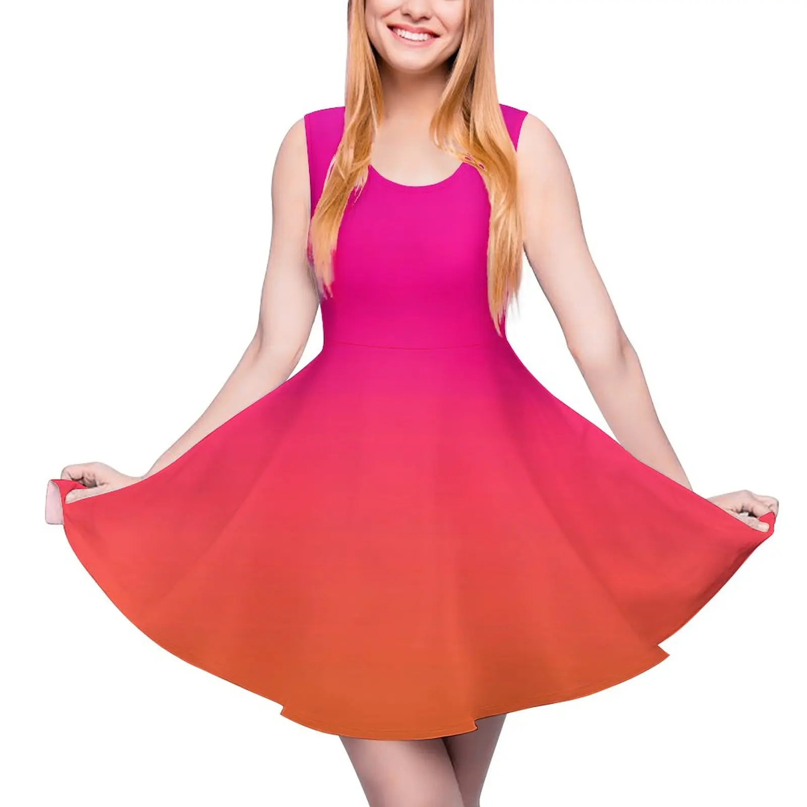 

Ombre Print Dress Sunset Color Kawaii Dresses High Waist Street Style Custom Skate Dress Spring Oversized Vestidos