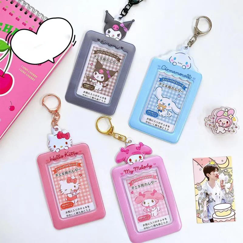

Kawaii Sanrio Card Holder Keychain Hellokittys Cinnamoroll Kuromi Cartoon Cute Photo Bag Pendant Anime Accessories Girl Gift