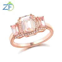 gz zongfa original 925 sterling silver ring for women luxury octagon created morganite 2 7ct gems rose gold plated fine jewelry