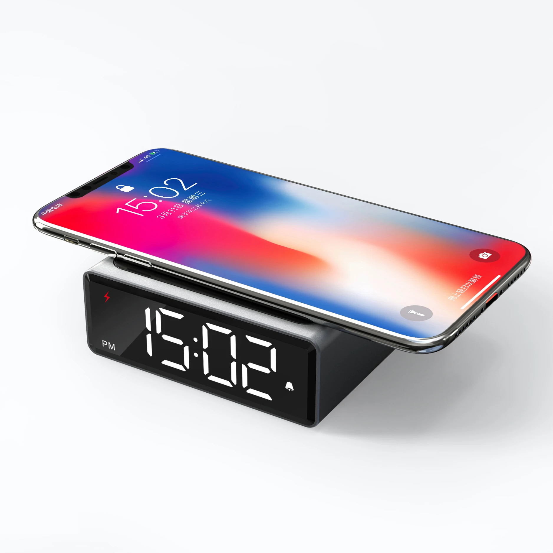 

Digital Alarm Clock with Wireless Charging, Snooze Function, Adjustable Brightness, Alarm Setting, 12/24 H for Bedroom, Office