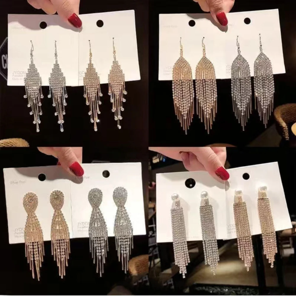 

Exaggerated Korean Earrings Drop Dangling Earrings Crystal Classic Trendy Drop Earrings For Women Party Gifts S925 Tassel New