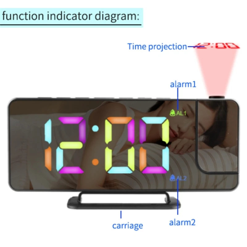 

LED Projection Alarm Clock 2 Alarms Adjustable Brightness Electric Clock for Kid Drop Shipping
