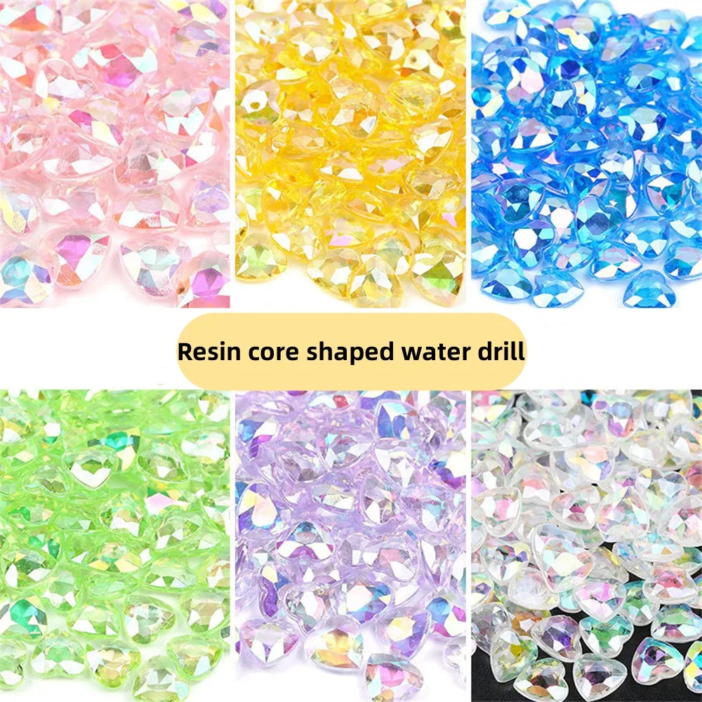 

6mm resin aurora love diamond three-dimensional cut peach heart nail decorative diamond accessories diy nail accessories wholesa