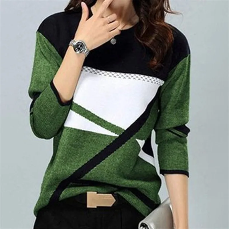 

Color Contrast Women T Shirt Fashion Aesthetic Design Spring New Cotton Polyester O-neck Long Sleeve Street Hipster Tops