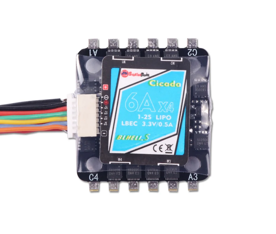 

20x20 мм SunriseModel Цикада 6A BLHELIS 1-2S 4 в 1 бесщеточный ESC 3,3 A/V BEC для FPV стека FPV Фристайл дроны DIY части