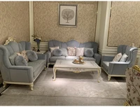 custom made italian beech luxury light retro white solid wood blue fabric art luxury elegant combination sofa