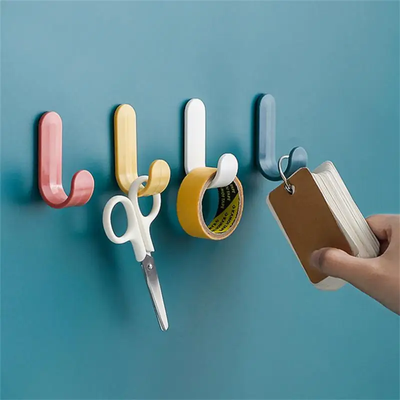

4PCS Wall Hook Self Adhesive Plastic Door Hanger Towel Wall Hanger Hat Racks Hanger Organizer Key Holder For Kitchen Bathroom