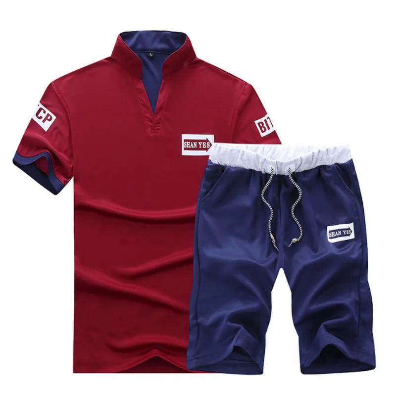 

2022 летний мужской спортивный костюм, Мужская дышащая Футболка с воротником-стойкой и коротким рукавом, молодежные повседневные мужские фут...