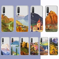 lvtlv aesthetic art hand painted mountain scenery phone case for samsung a51 a52 a71 a12 for redmi 7 9 9a for huawei honor8x 10i