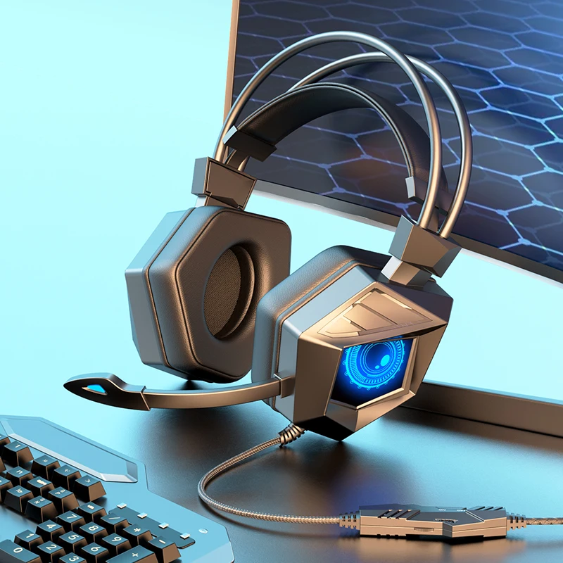 

Adjustable Headband Head-mounted Earphons Rgb Colorful Glow Led Light Game Component Computer Headphones Wire Control