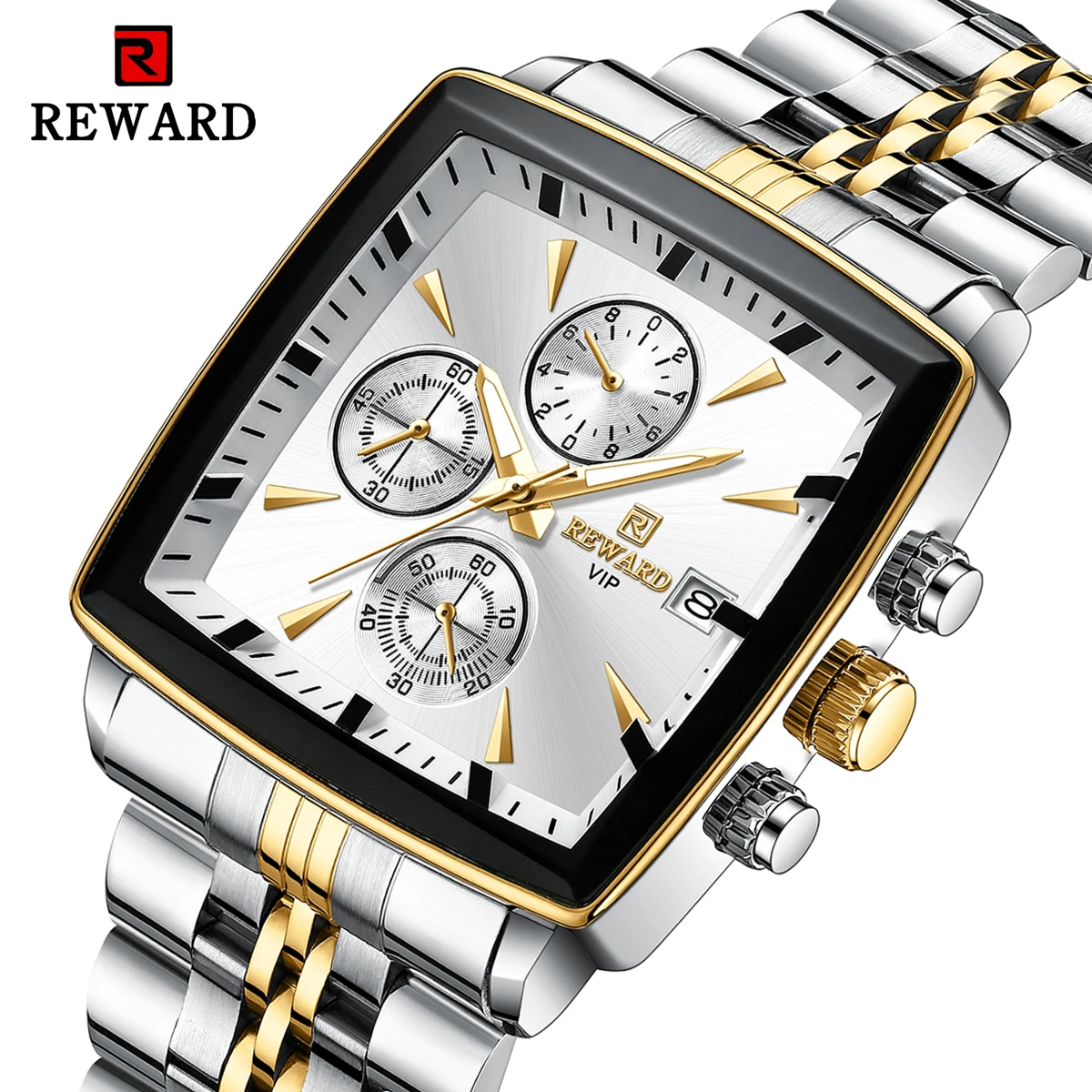 REWARD Rectangle Men's Watches Quartz Wristwatches Luxury Business Watch Clock Luminous Hands Waterproof Clock Man
