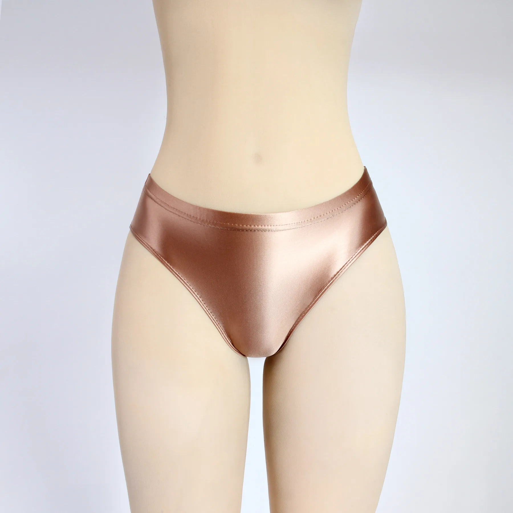 XCKNY new Sexy gloss Briefs Bikini Bottoms with Buttocks Silky Solid Bikini low-waisted Tights Underpants Oily swimming trunks