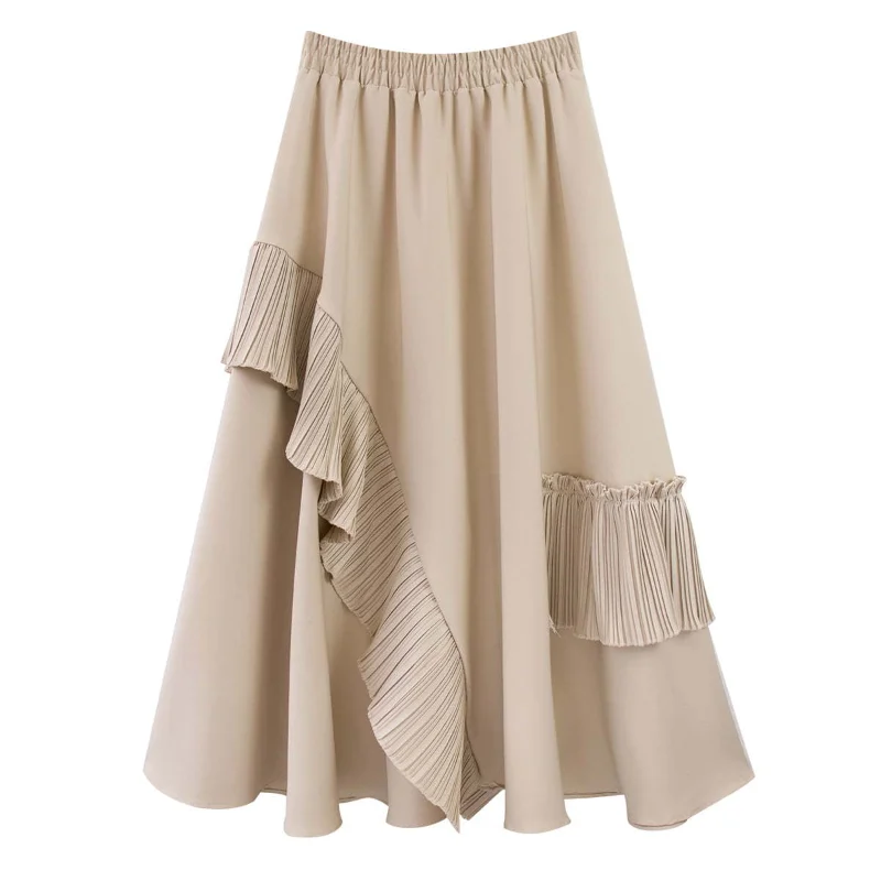 

Half Skirt Winter New Vintage Pleated Ruffle High Waist Umbrella Skirt Temperament Knee Length Women's A-line Skirt Vintage