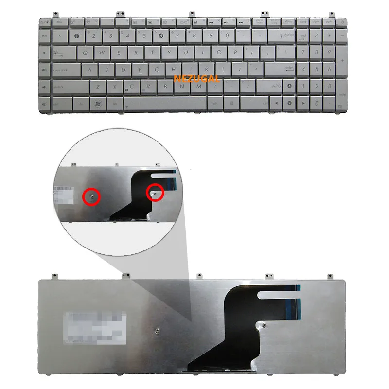 Американская раскладка, серебристая английская клавиатура для ноутбука Asus серии N55 N55S N55SF N55SF