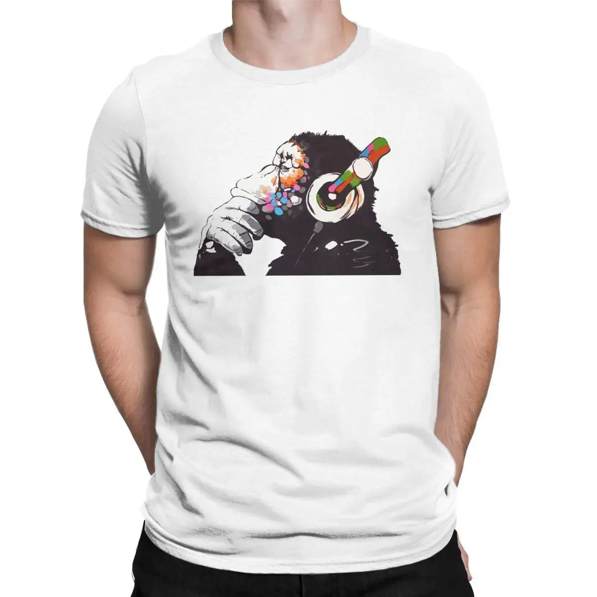 

Men's T-Shirts Banksy DJ Monkey Thinker Amazing Cotton Tees Short Sleeve Graffiti Artist Cool T Shirt Round Neck Clothing Adult