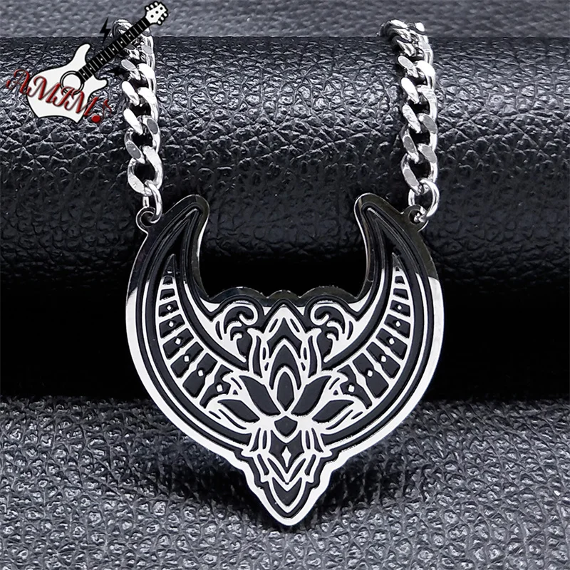 

Goth Moon Flower Necklace for Women Men Stainless Steel Silver Color Lotus Pendant Necklaces Jewelry cadenas para hombre N3249