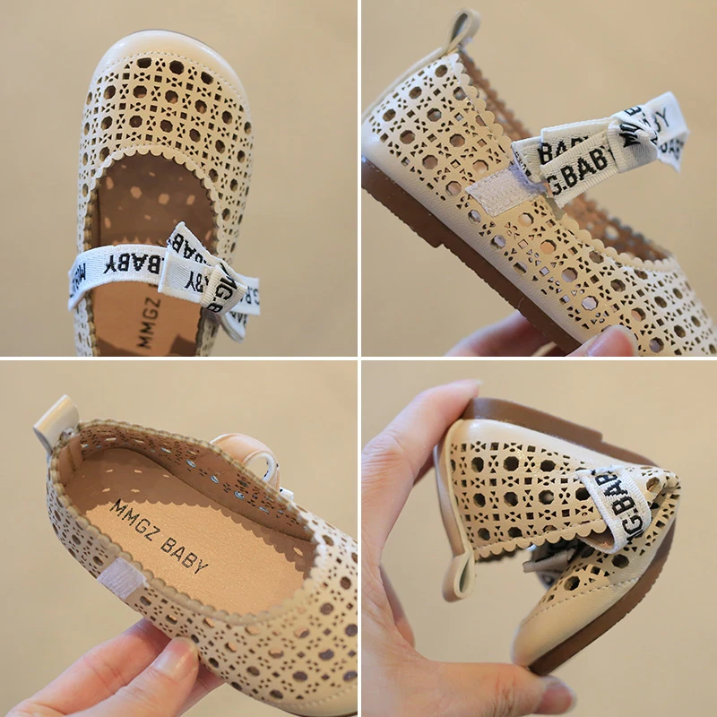 Летние дышащие детские туфли на плоской подошве для девочек с узлом-бабочкой и