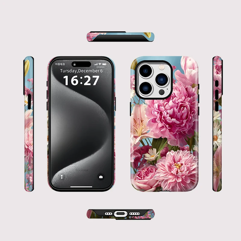 Фото Матовый чехол Fcicicase для телефона Magsafe для iPhone 17 Air 16 15 14 Pro Max 12 11 13 акрил 2 в 1, магнитный матовый цветок Funda №2