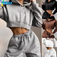 yiciya womens sweatshirt set solid color leisure sweater hoodie two piece sets womens outifits suit casual outfits for autumn