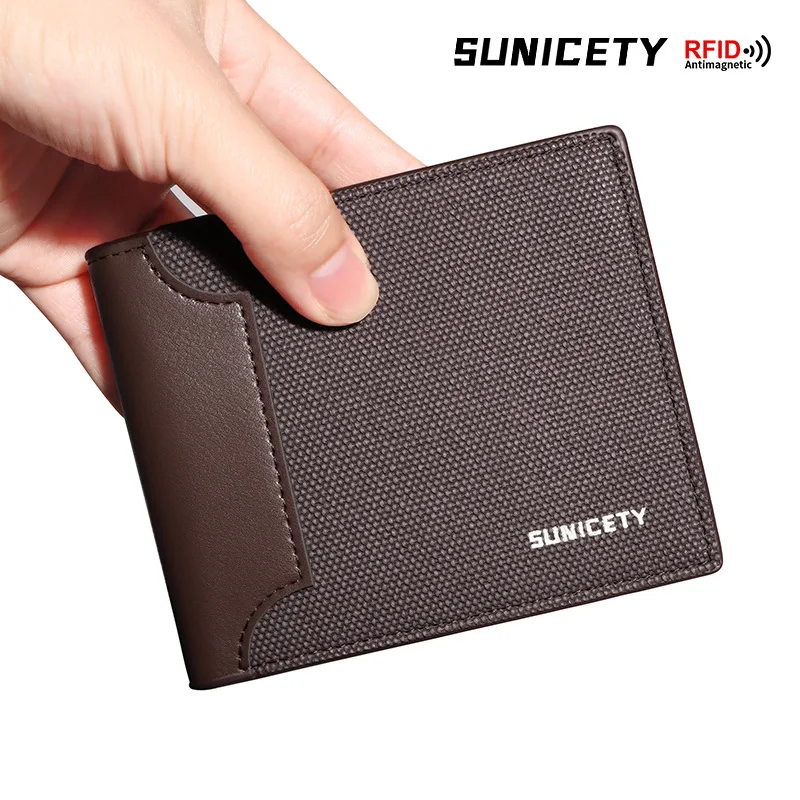 RFID Anti-theft Thin Canvas Wallet Men's Trendy Horizontal Short Card Holder Multi-Card Zipper Canvas  purse card wallet