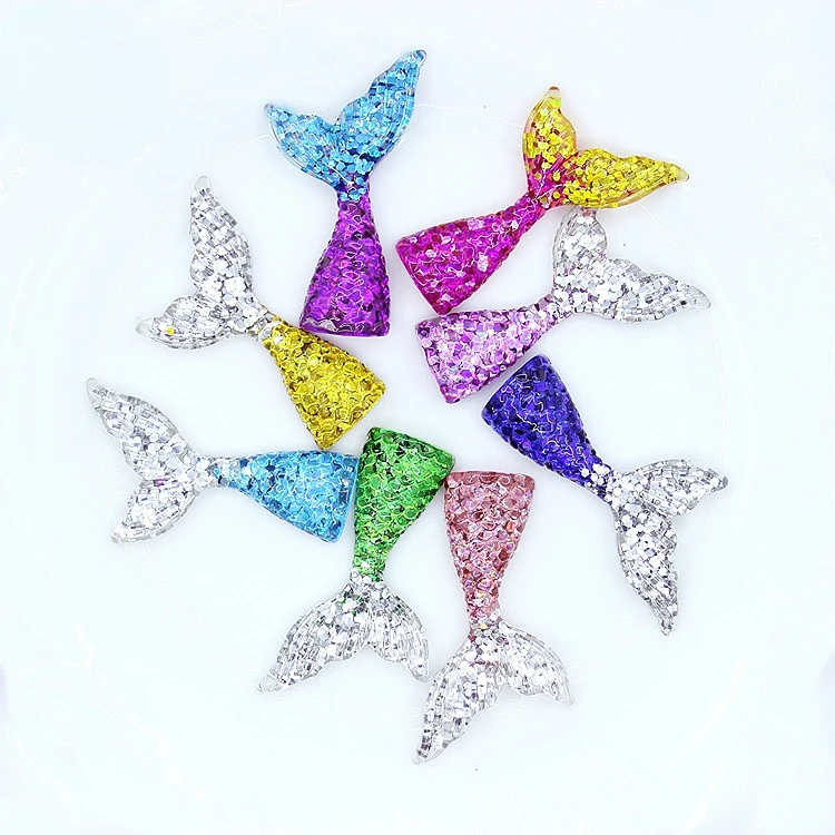 

10pcs Resin Kawaii Fish Tail Shinning Sequins Cabochon Accessories Mini Figures For Crafts Miniature Scrapbooking Flatback Charm