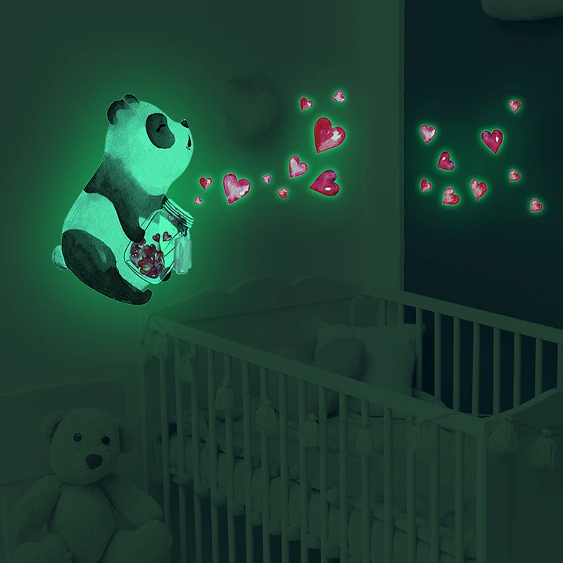 

PVC Panda/Love Pattern Luminous Wall Sticker Bedroom Children's Room Background Wall DIY Self-Adhesive Sticker Painting SSJ183