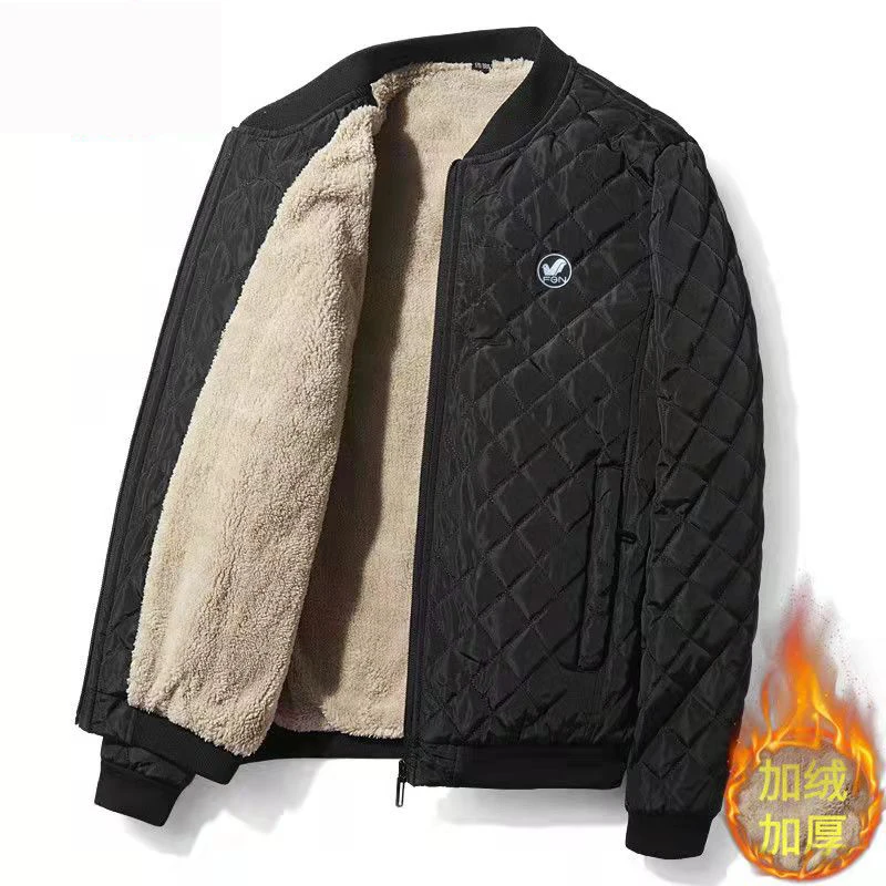 cinnamoroll biker Men jackets Diamond Pattern Fleece Lined Casual Jacket Men Fashion Clothing  Brand New men winter jacket