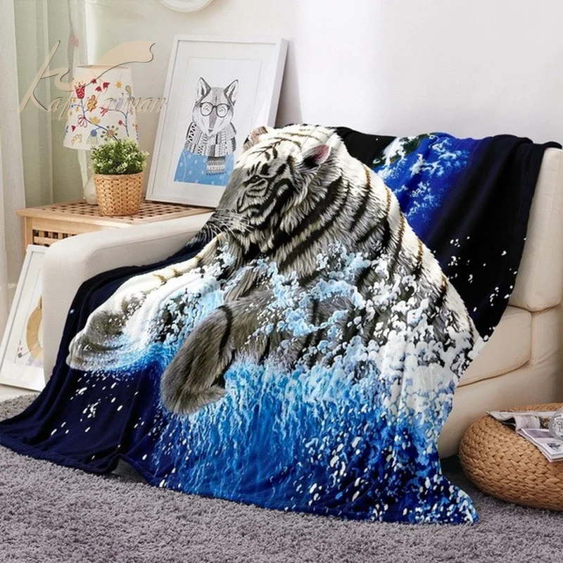 Зимнее теплое одеяло для дивана С Рисунком Тигра Льва животных | Дом и сад