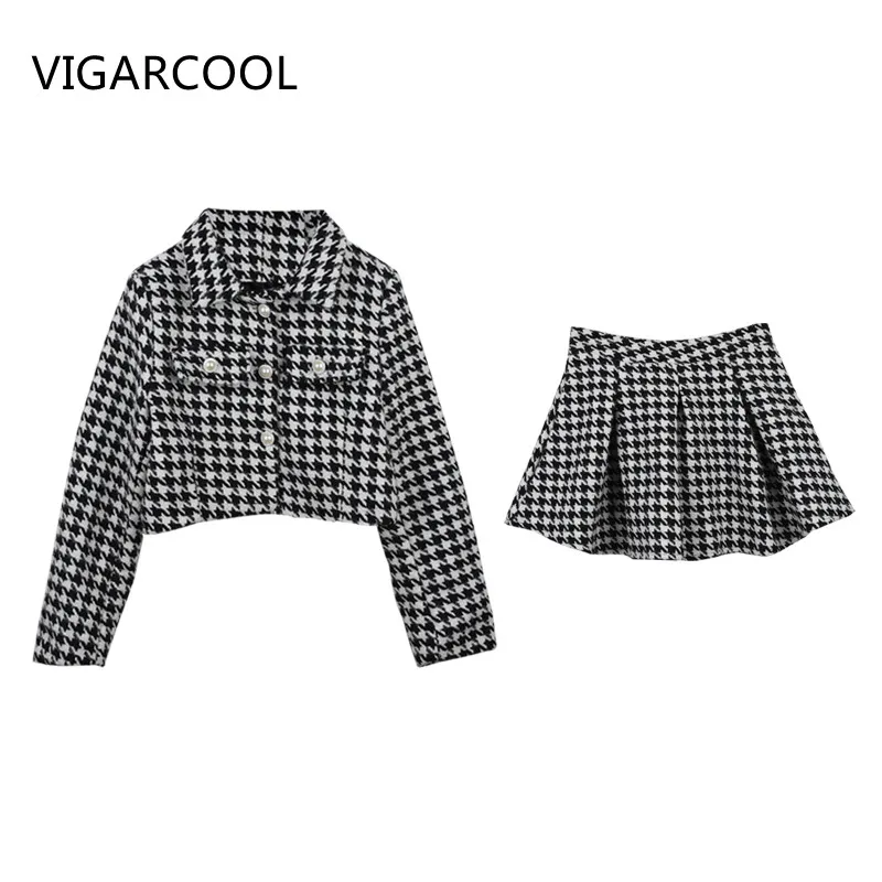 

Женский Стильный высококлассный костюм с юбкой, весна 2022, модное клетчатое пальто в стиле хидори, тонкая юбка из двух предметов, популярный ...