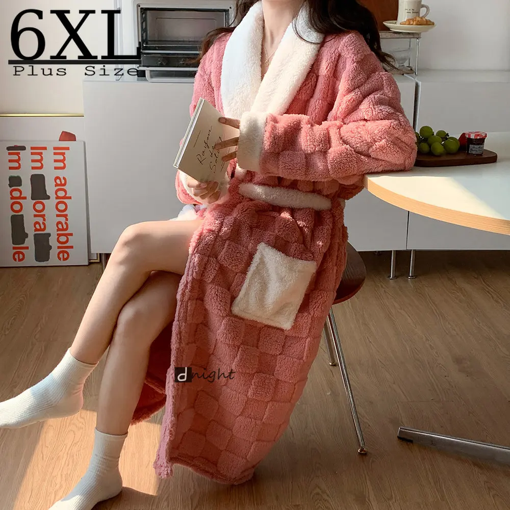

Winter Thick Warm Nightdress for Women Flannel Pajamas Oversized 6XL Long Nightgown Robe Plush Sleepwear Large Size Home Clothes