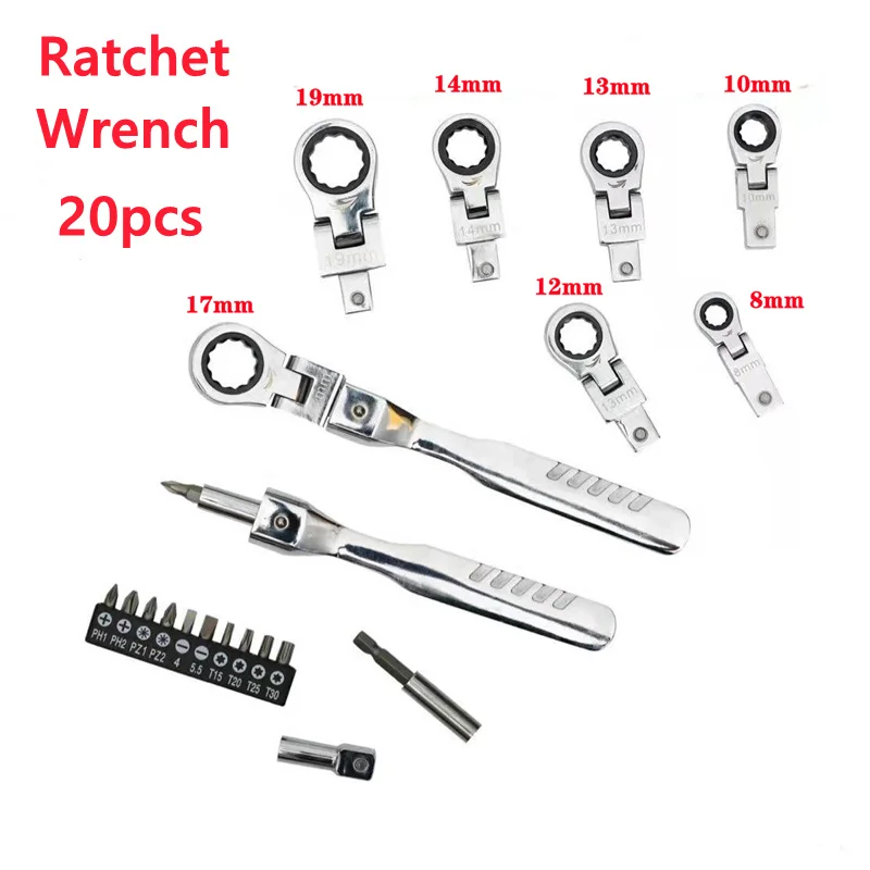 

Portable Ratchet Wrench 180 °Rotatable Shaking Head Wrench kit Steel 8-19mm Removable Flexible Torque Spanner Drop shipping